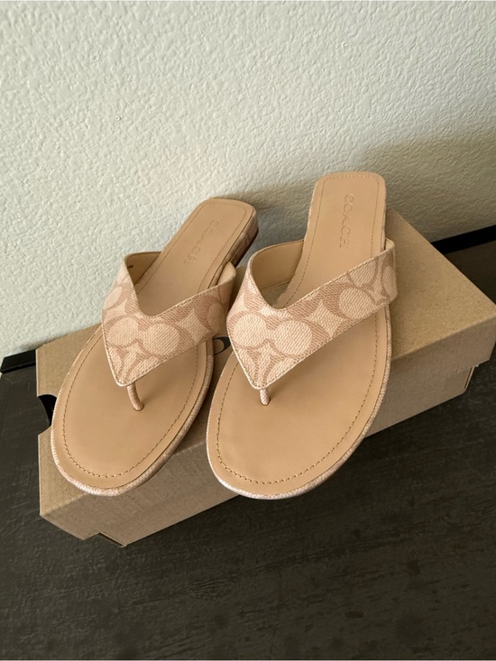 Coach Shoes - Coach Signature Canvas Thong Sandals in Beige